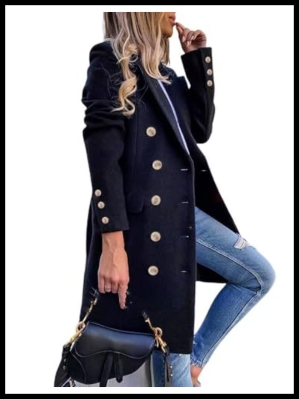 Womens Wool Blend Double Breasted Midi Peacoat Trench Coat
